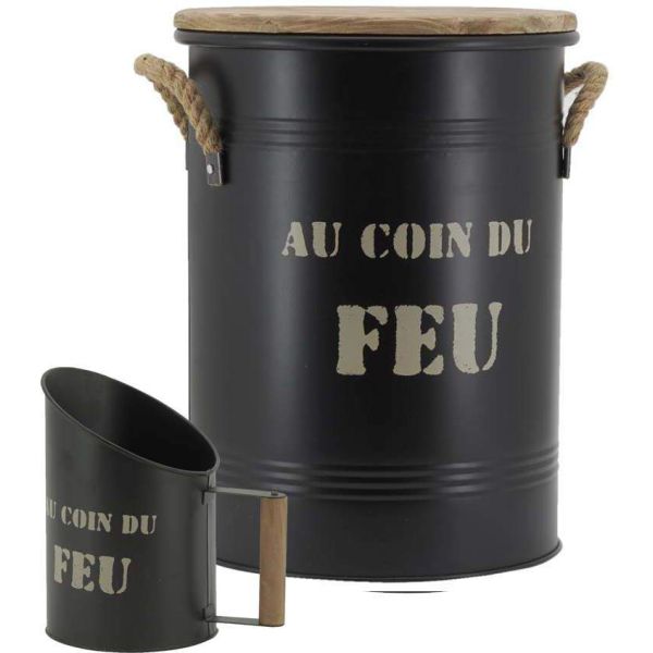 Tabouret et seau à pellets avec pelle Au coin du feu