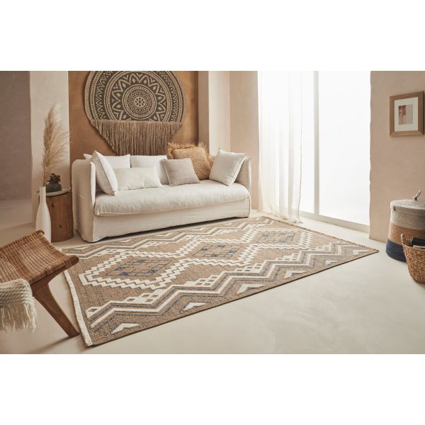 Tapis intérieur extérieur aspect jute bleu Tijuana 9054 - 