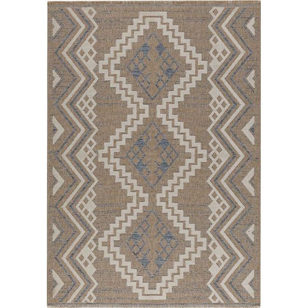 Tapis intérieur extérieur aspect jute bleu Tijuana 9054