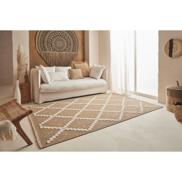 Tapis intérieur extérieur aspect jute jaune Tijuana 9041 - 