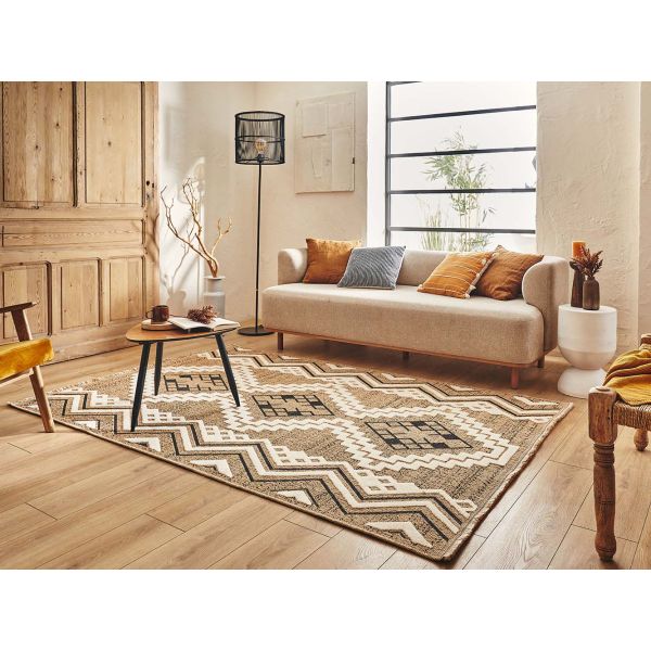 Tapis intérieur extérieur aspect jute noire Tijuana 9054 - 