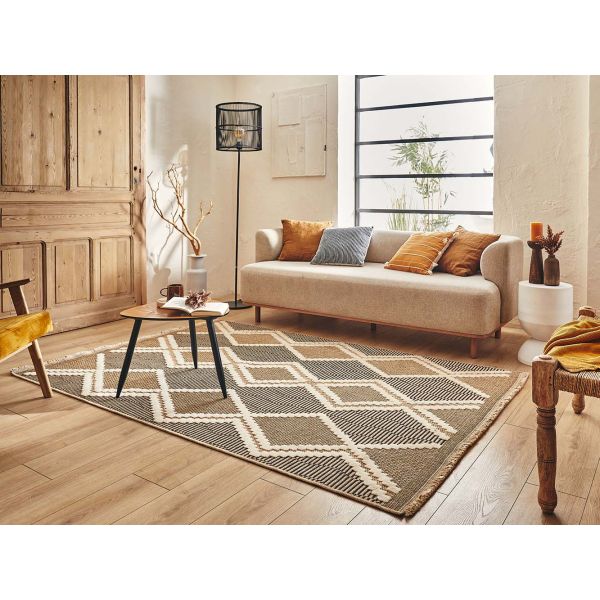 Tapis intérieur extérieur aspect jute noire Tijuana 9048 - 