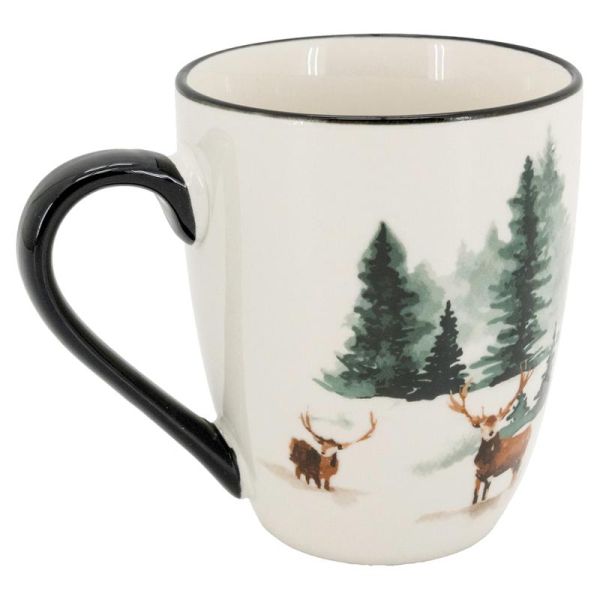 Vaisselle en porcelaine décor Cerf et Sapin, style fait main - 37,90