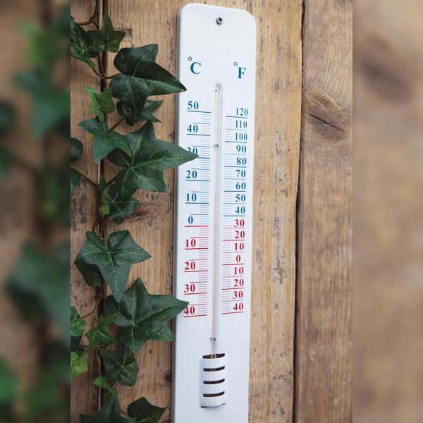 Thermomètre extérieur sur plaque métal 45cm - WORLD OF WEATHER