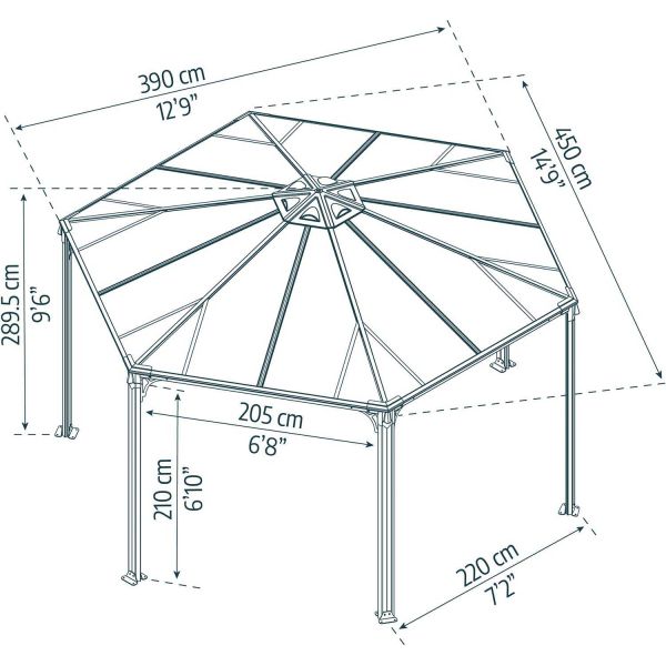 Tonnelle de jardin hexagonale en aluminium et polycarbonate Monaco - PAA-0445