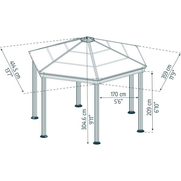 Tonnelle de jardin hexagonale en aluminium et polycarbonate Roma - PAA-0446