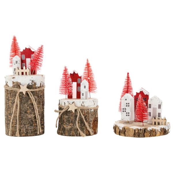 Villages de Noël en bois rouge et blanc - AUB-6859