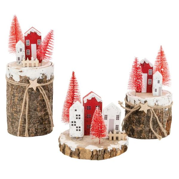 Villages de Noël en bois rouge et blanc