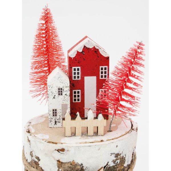 Villages de Noël en bois rouge et blanc - 26,90