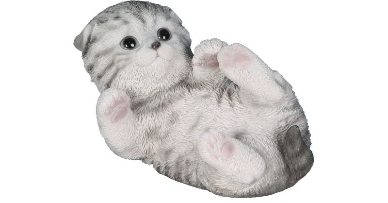 Chaton Gris Jouant En Resine 18 Cm