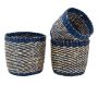 Cache-pots en jonc naturel et bleu (lot de 3)