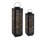 Lanternes en métal laqué noir carrée motif feuilles (Lot de 2)